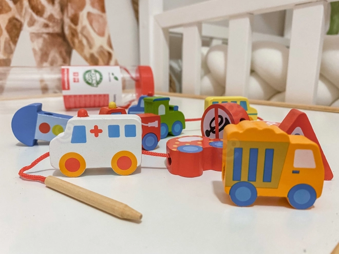 Woopie Fädelspiel aus Holz - Fahrzeuge