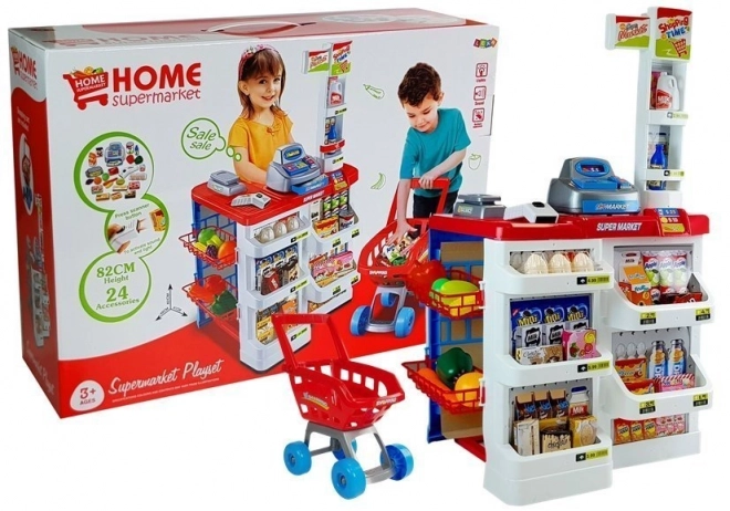 Spielzeug Supermarkt mit Einkaufswagen und Kassenscanner