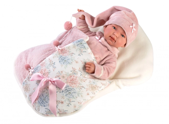 Realistische Baby-Puppe mit Geräuschen und weichem Stoffkörper - 44 cm