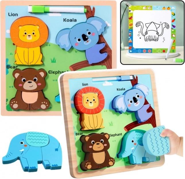 Holzpuzzle Tiere mit Zeichentafel