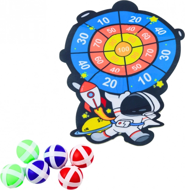Koordinationsspiel Weltraumschießen mit Pistole und Klettbällen