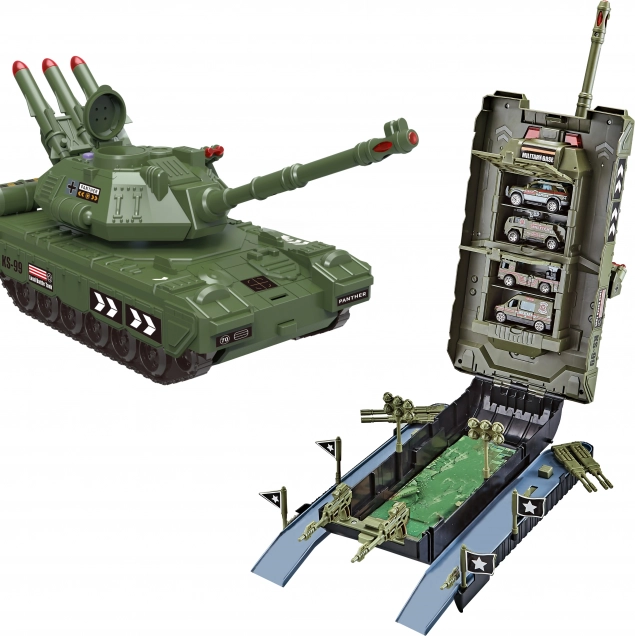 Garagentank mit 4 Autos, Licht- und Soundeffekten, 44 cm