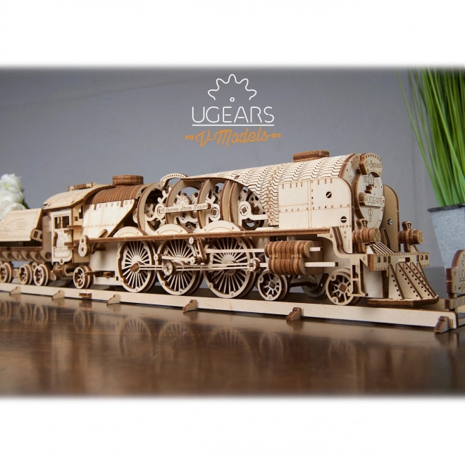 Ugears 3D Holzmechanisches Puzzle Dampflokomotive V-Express mit Tender