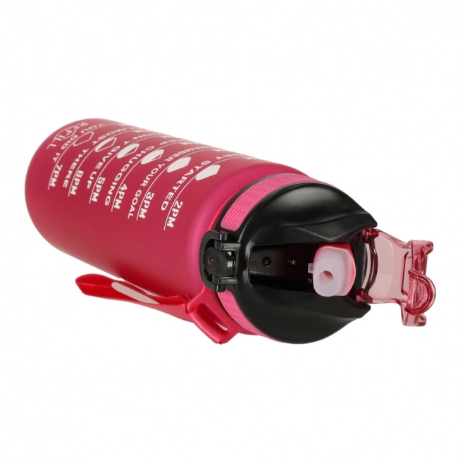 Rosa Wasserflasche mit Trinkhalm und Motivationsmarkierungen 1L – dunkelrosa