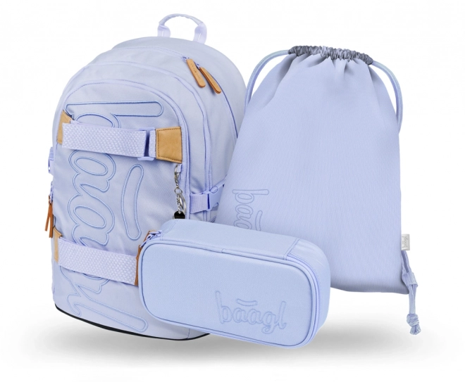 Baagl 3-teiliges Set Skate Lilac: Rucksack, Federmäppchen, Beutel
