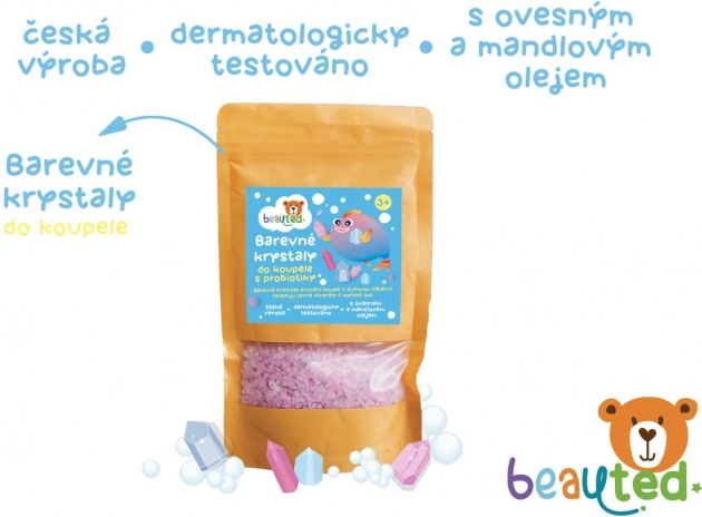 Bunte Badekristalle mit Probiotika im wiederverschließbaren Beutel