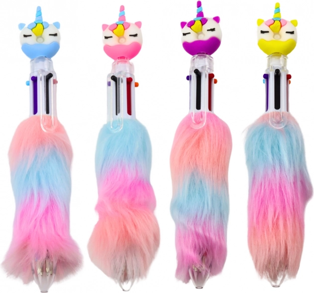 Mehrfarbiger Stift mit Einhorn und flauschigem Anhänger