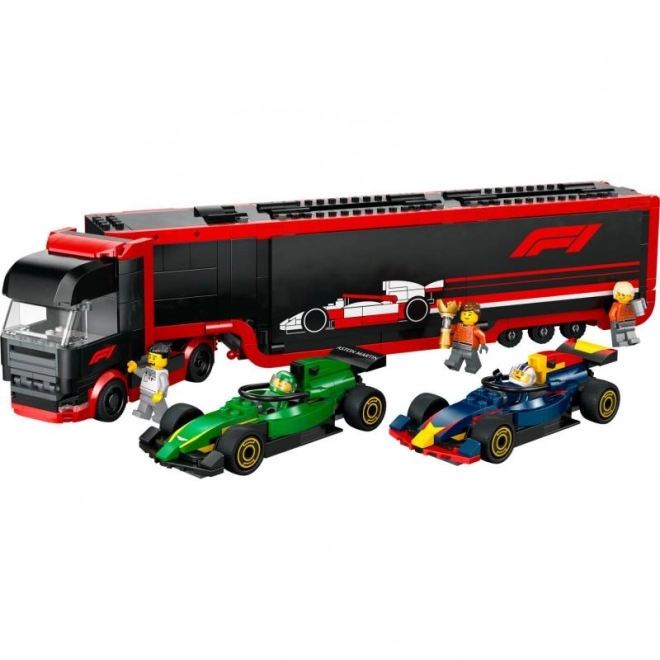 Lego City F1 Truck mit RB20 und AMR24 Rennwagen