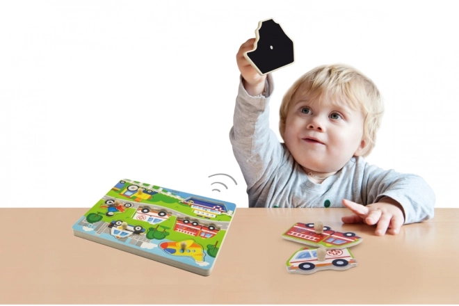 Viga Holzpuzzle mit Geräuschen Fahrzeuge