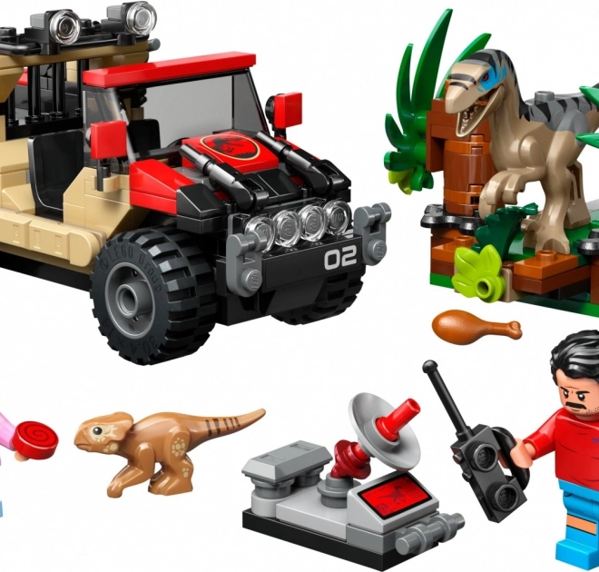 LEGO Jurassic World Bausatz: Flucht mit dem Geländewagen vor dem Velociraptor