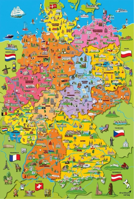 Schmidt Puzzle Zeichnungskarte von Deutschland 200 Teile