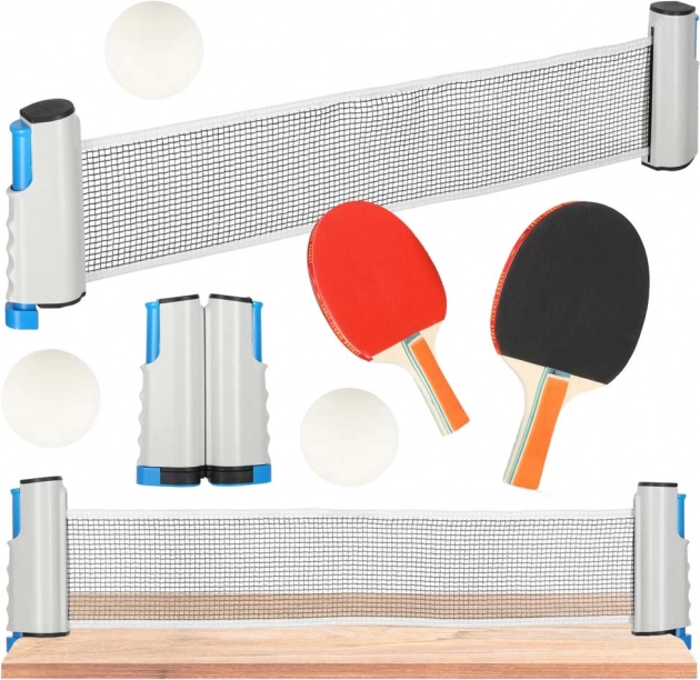 Tischtennis-Set mit ausziehbarem Netz und 2 Schlägern