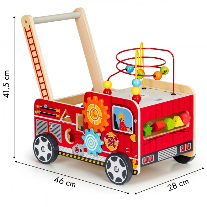 Holzspielzeug Feuerwehr Lauflernwagen mit Bauklötzen