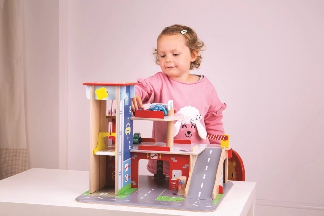 Bigjigs Toys Parkgarage mit Hubschrauberlandeplatz