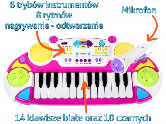 Rosa Musikset Keyboard + Trommeln + Mikrofon für Kinder ab 3 Jahren