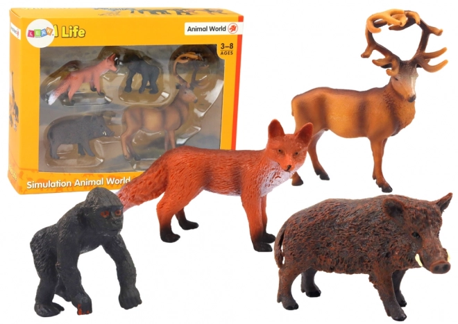 Figurenset Waldtiere Hirsch Wildschwein Fuchs Gorillja