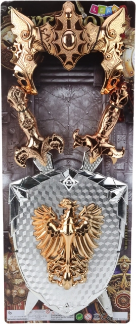 Kinderritter-Set Schild mit zwei Schwertern und Maske Goldener Adler