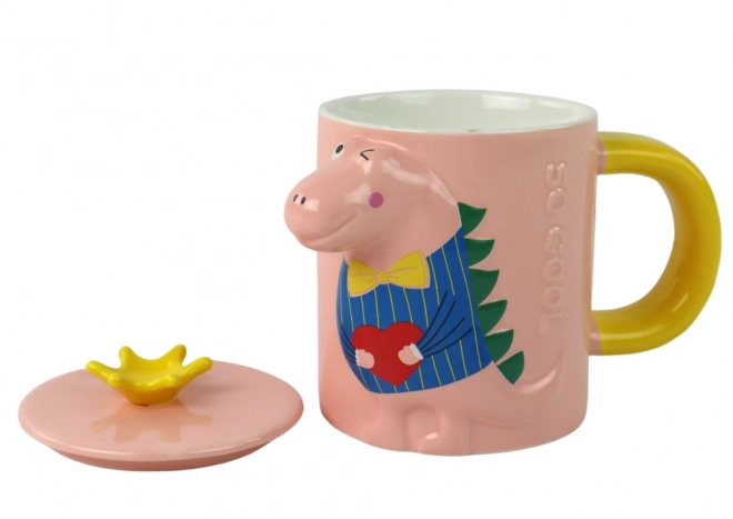 Tasse mit Dinosauriermotiven und Deckel Rosa 400 ml