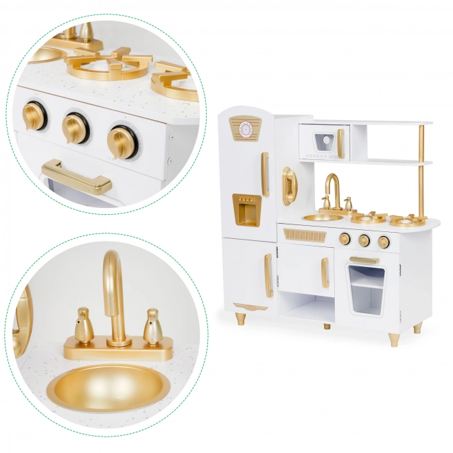 Große Holzküche für Kinder, weiß und gold, ECOTOYS