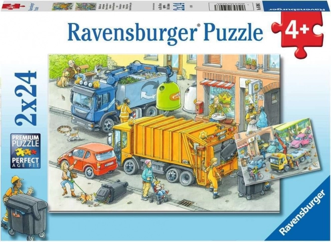 Ravensburger Puzzle Entsorgungsfahrzeug und Abschleppwagen 2x24 Teile