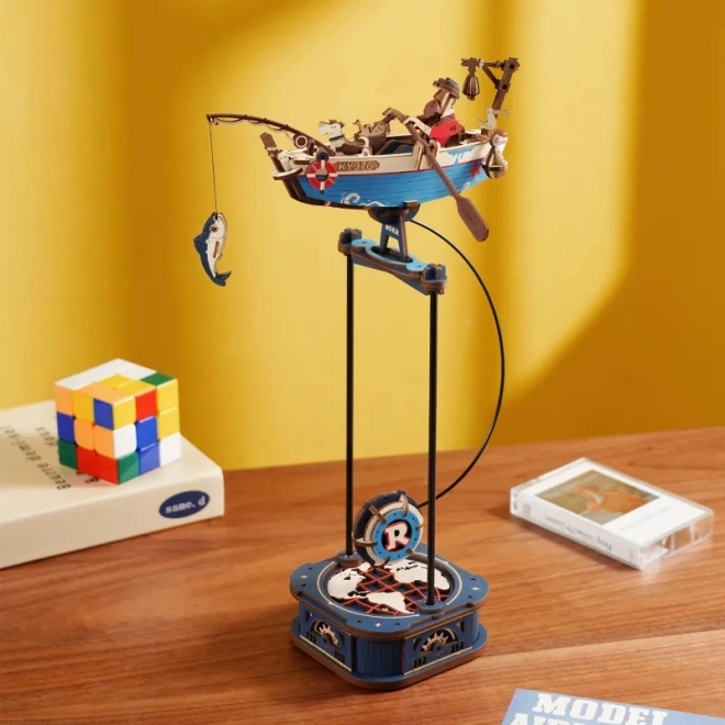 Mechanisches 3D-Puzzle Fischerboot mit Pendelantrieb
