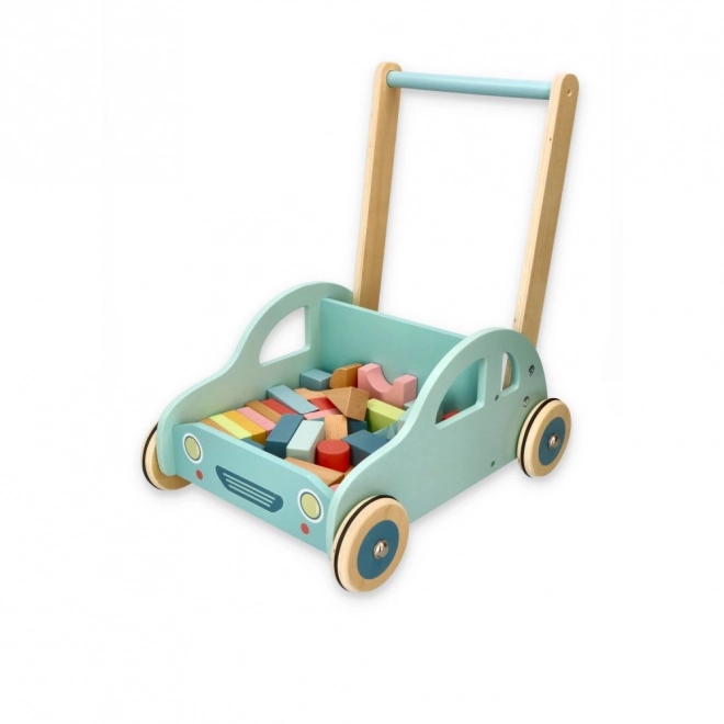 Holzschiebewagen mit Bauklötzen