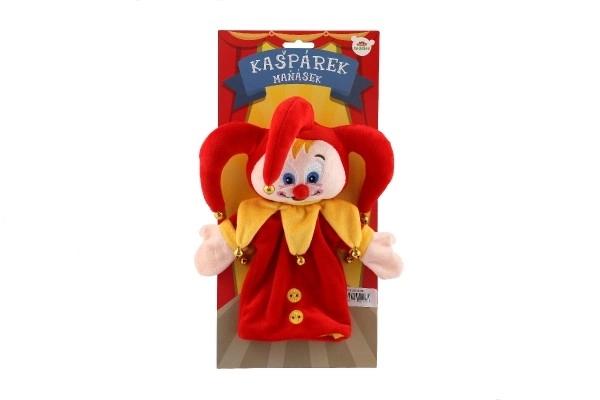 Kašpárek Handpuppe Plüsch 28cm mit Glöckchen auf Karte