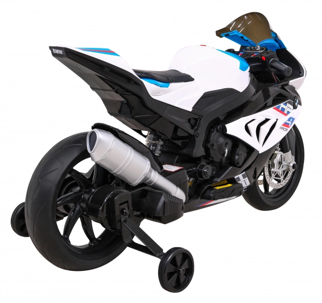 Kinder-Elektromotorrad BMW HP4 Weiß + Stützräder + sanfter Start + EVA + MP3 LED