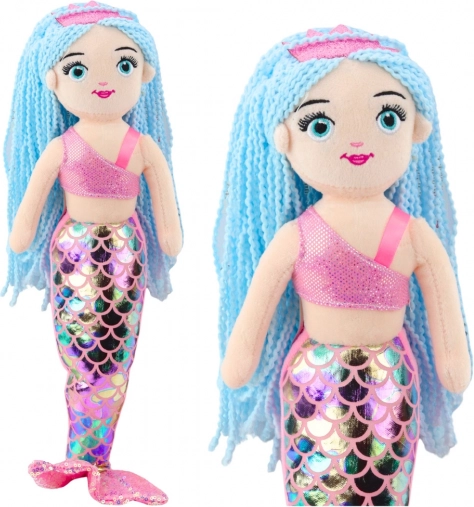 Plüsch-Meerjungfrau mit holografischem Schwanz pink-blau 48 cm