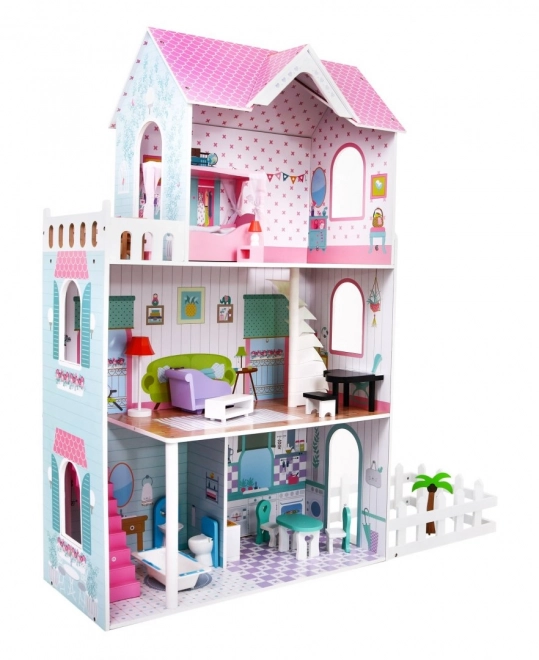 Holzpuppenhaus Rosa für Kinder 3+ mit Ausstattung und Möbeln