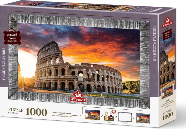 Puzzle Sonnenuntergang über dem Kolosseum mit Kleber und Rahmen 1000 Teile