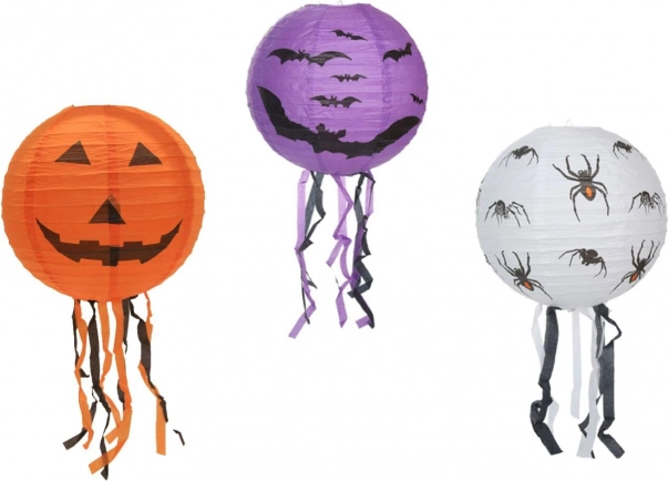 Papier-Halloween-Lampion Kugel mit Fransen 30 cm, 3 Motive
