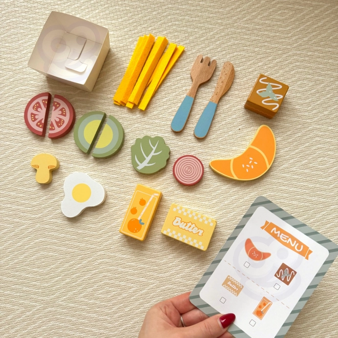 Woopie Green Frühstücksset mit Tablett und Holzzubehör Pastell