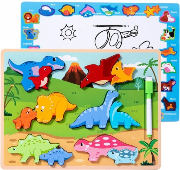 Holzbildungs-Puzzle Dinosaurier mit Zeichenbrett