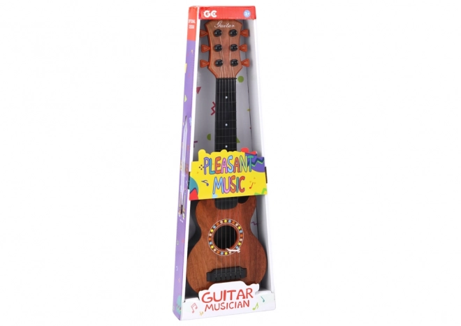 Braune Kindergitarre aus Holz mit Plektron