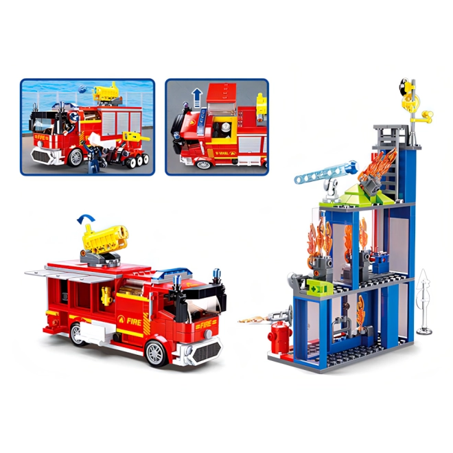 Actionreiches Feuerwehrfahrzeug mit Wasserkanone