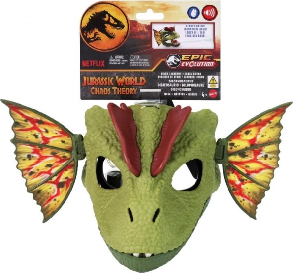 Dilophosaurus Maske Jurassic World mit Geräuschen und Wassereffekt
