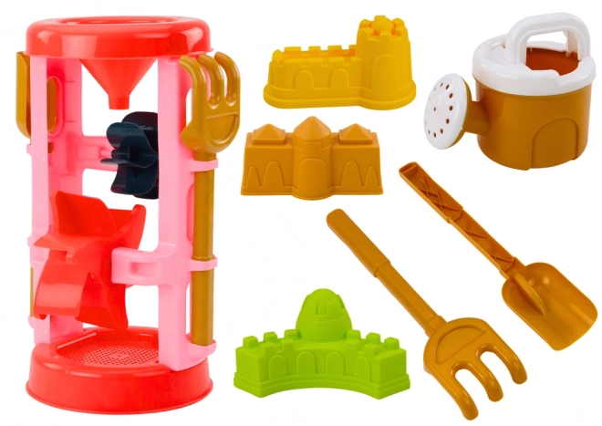 Sandspielzeug Set Mühle Formen Gießkanne Pink