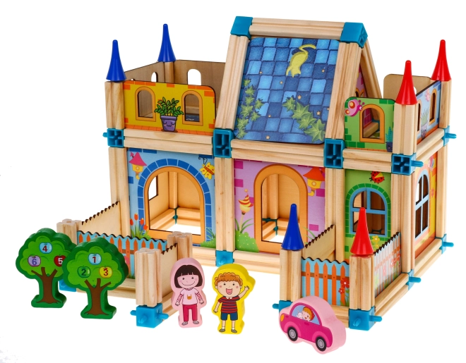 Buntes Bauen von Häuschen und einem kleinen Städtchen