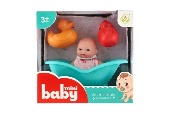 Puppe mit festem Körper 10 cm mit Zubehör und Badewanne