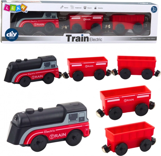 Mini-Elektrozug mit Magnet, Lokomotive und 2 Waggons – rot