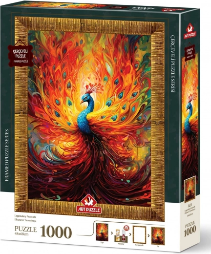 Puzzle mit Rahmen und Kleber Bunter Pfau 1000 Teile