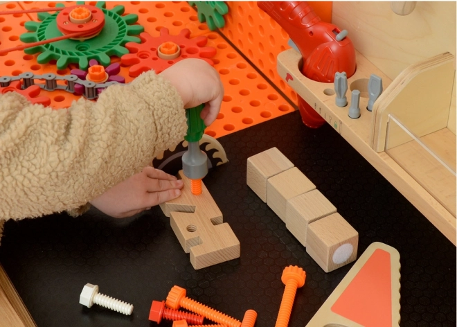 Holztisch XL Werkstatt Montessori STEM mit Werkzeugen und Zubehör Masterkidz