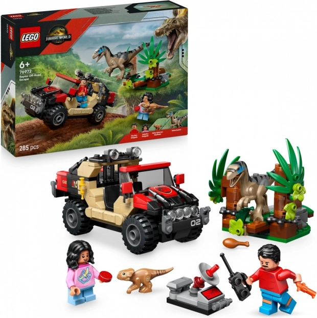 LEGO Jurassic World Bausatz: Flucht mit dem Geländewagen vor dem Velociraptor