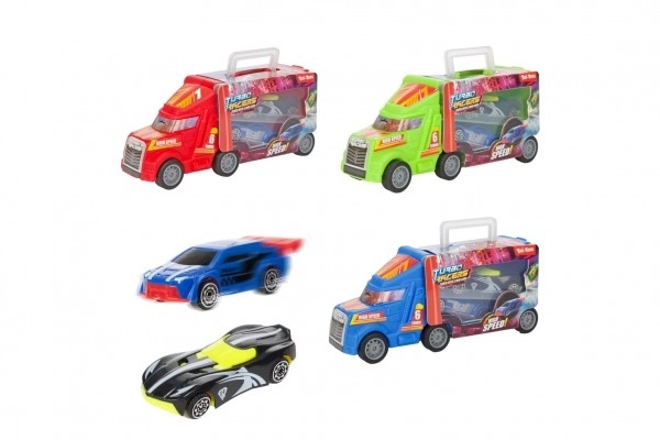 Spielzeugset LKW mit Rennwagen