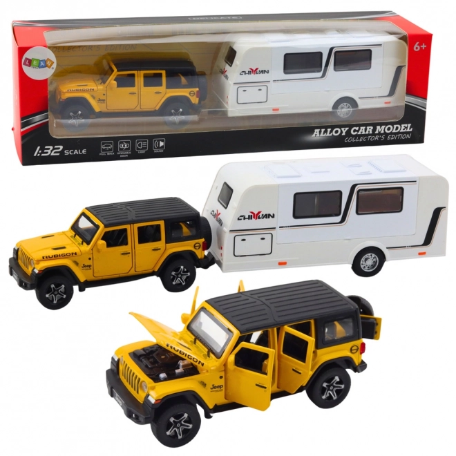 Gelbes Geländewagen-Set mit Wohnmobil 1:32