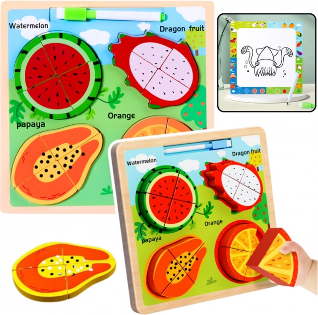 Holzbildende Puzzle mit Tafel zum Zeichnen - Obst