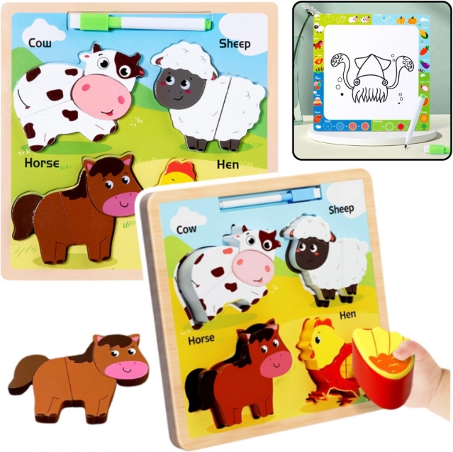 Holzpuzzle Haustiere mit Zeichentafel