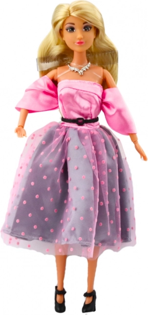 Puppe Anlily in hellrosa Kleid mit Punkten und beweglichen Gliedmaßen