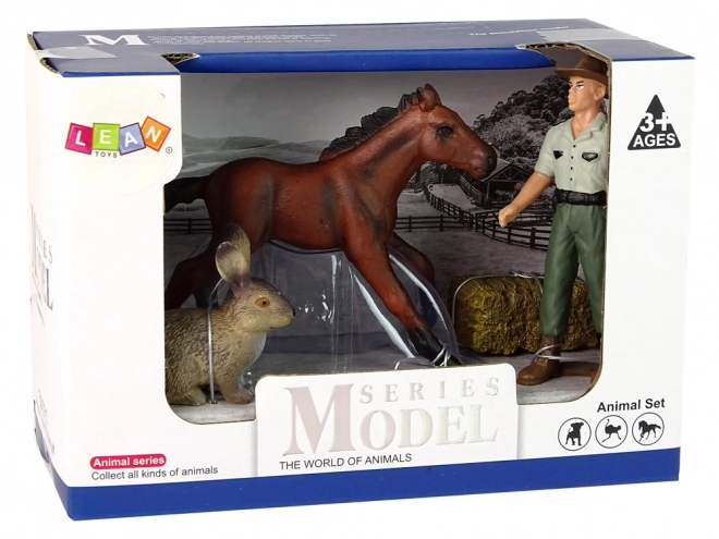 Tierfiguren Set: Pferd, Hase und Bauer